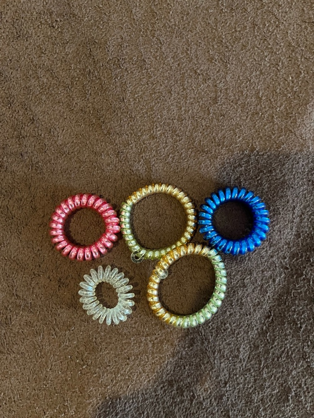 Set of 5 Spiral Coil Hair Ties in Pink, Gold, Blue, Green, Clear